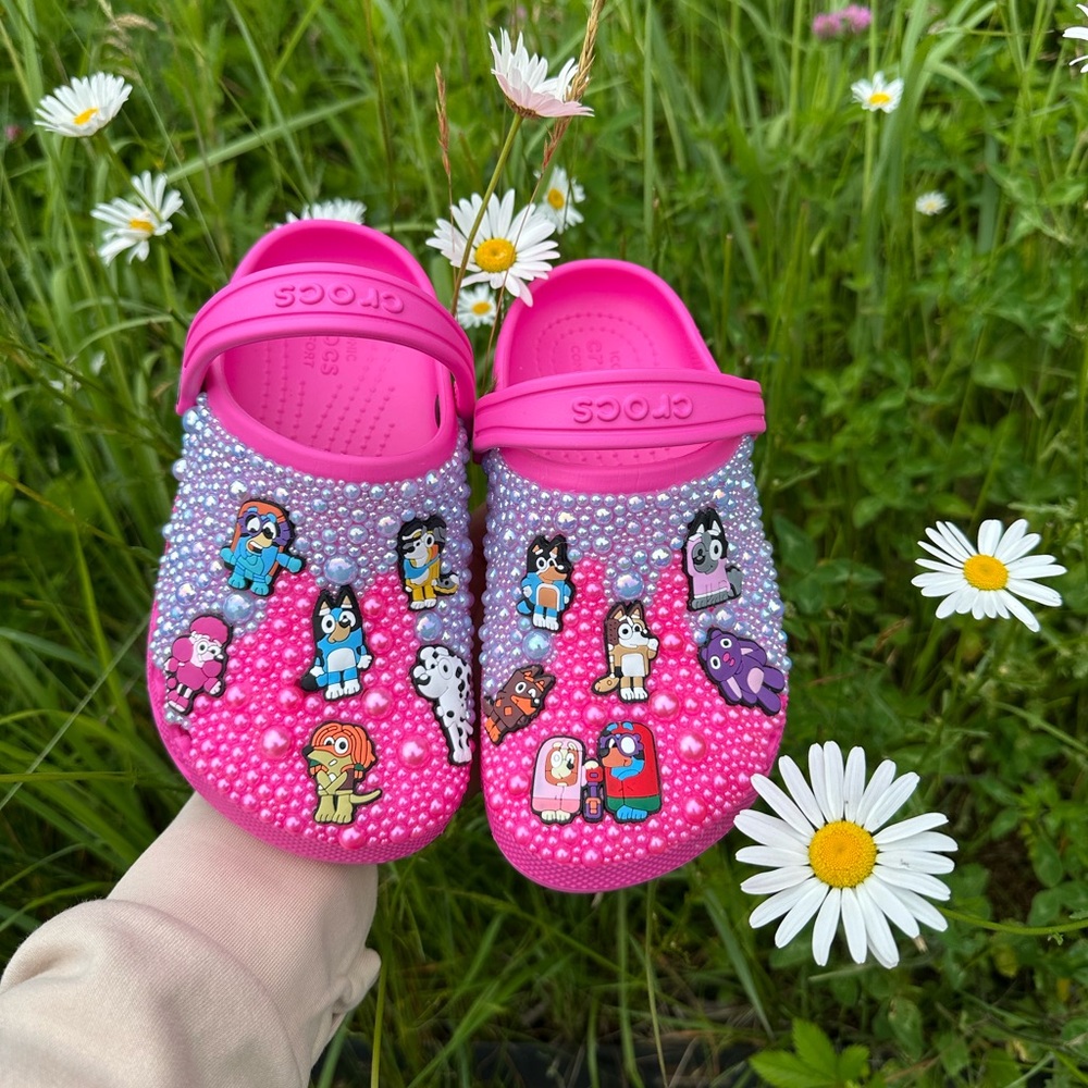 CROCS Pink Clogs with Cartoon Charms